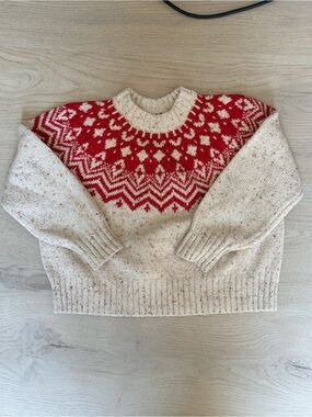 Old Navy Kids Cream & Red Fair Isle Crewneck Sweater Sz S 6-7 EUC